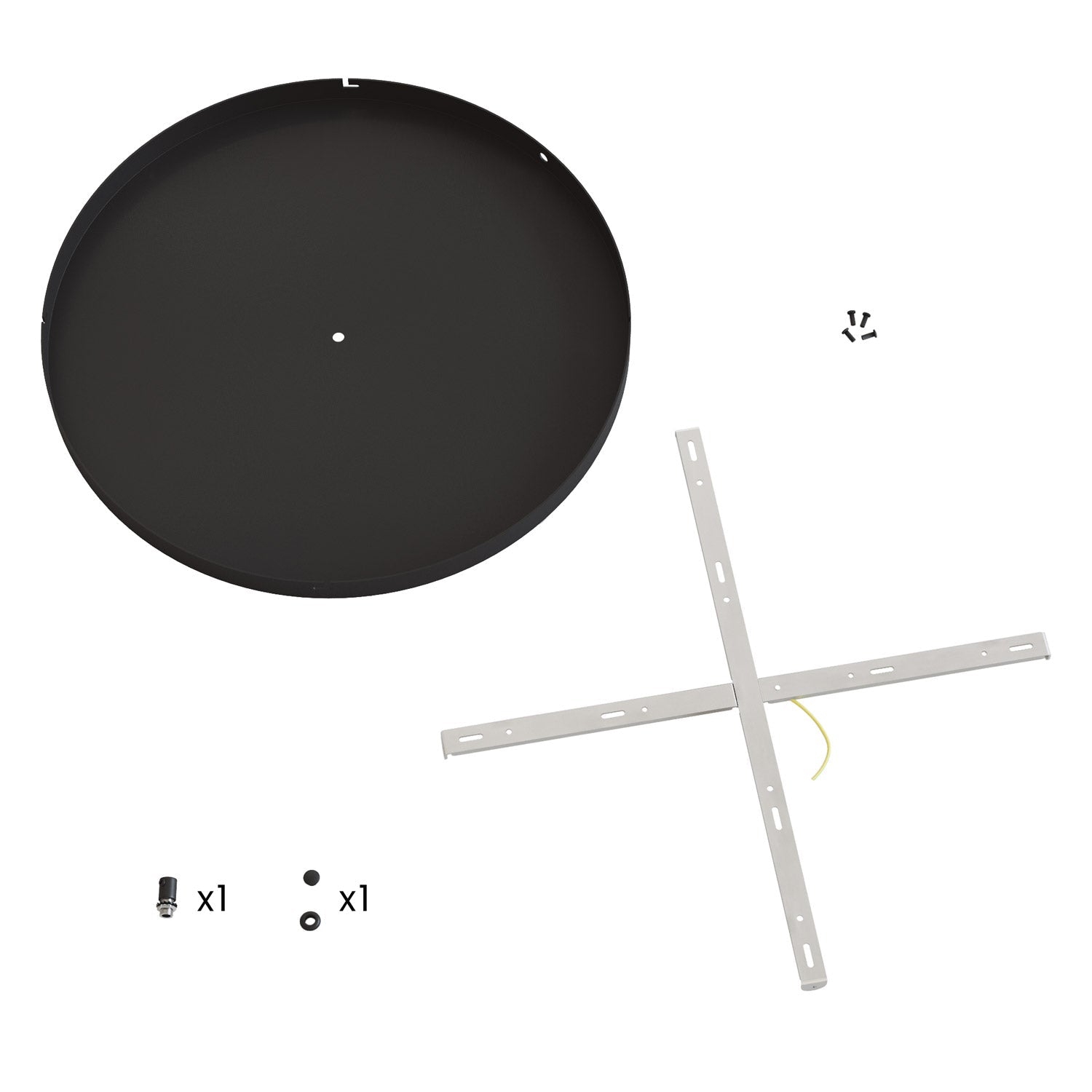 Rosone rotondo in alluminio Ø 50 cm con staffa e cavo di messa a terra, con 1 foro frontale - Nero 1