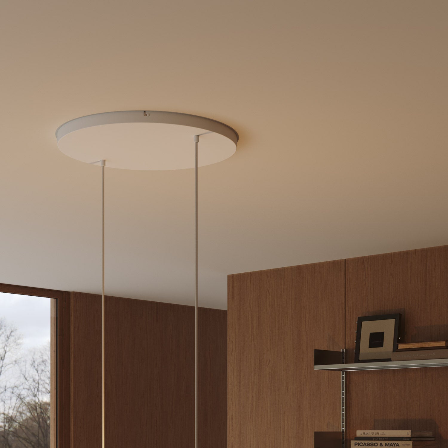 Rosone rotondo in alluminio Ø 50 cm con staffa e cavo di messa a terra, con 2 fori frontali - Bianco Opaco 0