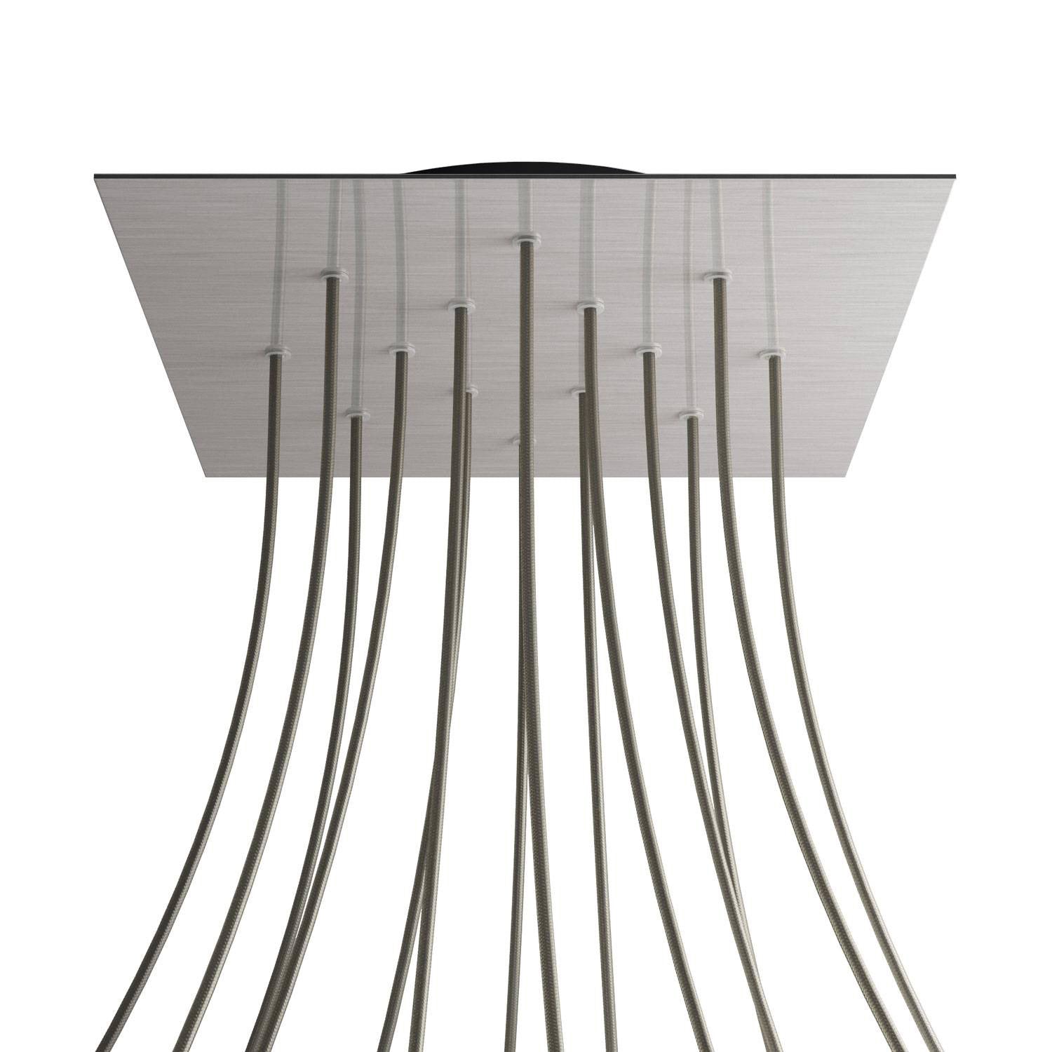 Rosone XXL Rose-One quadrato, 400 mm con 14 fori e 4 fori laterali - Dibond Acciaio satinato Nero