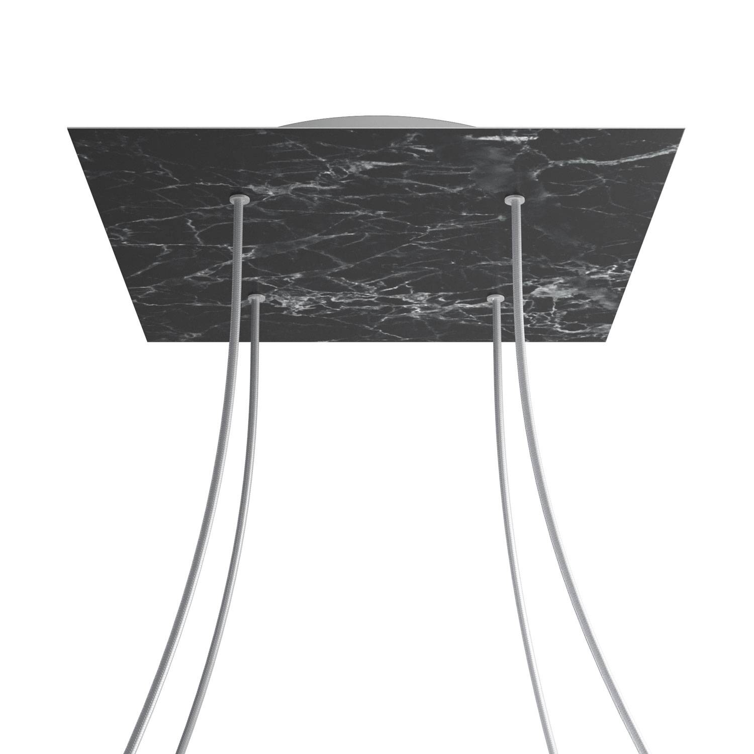 Rosone XXL Rose - One quadrato, 400 mm con 4 fori e 4 fori laterali - Marmo Marquina - Creative Cables