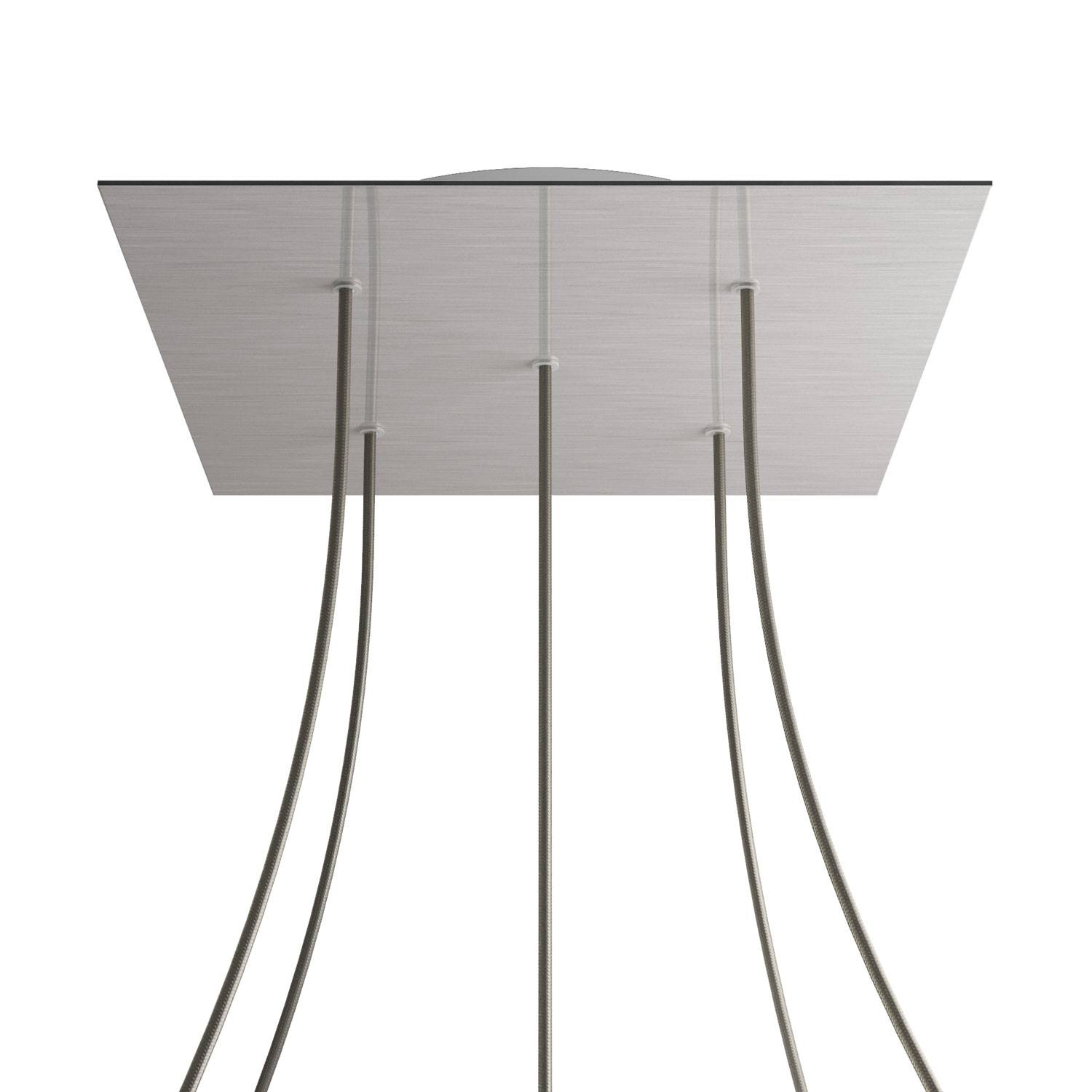 Rosone XXL Rose-One quadrato, 400 mm con 5 fori e 4 fori laterali - Dibond Acciaio satinato Bianco