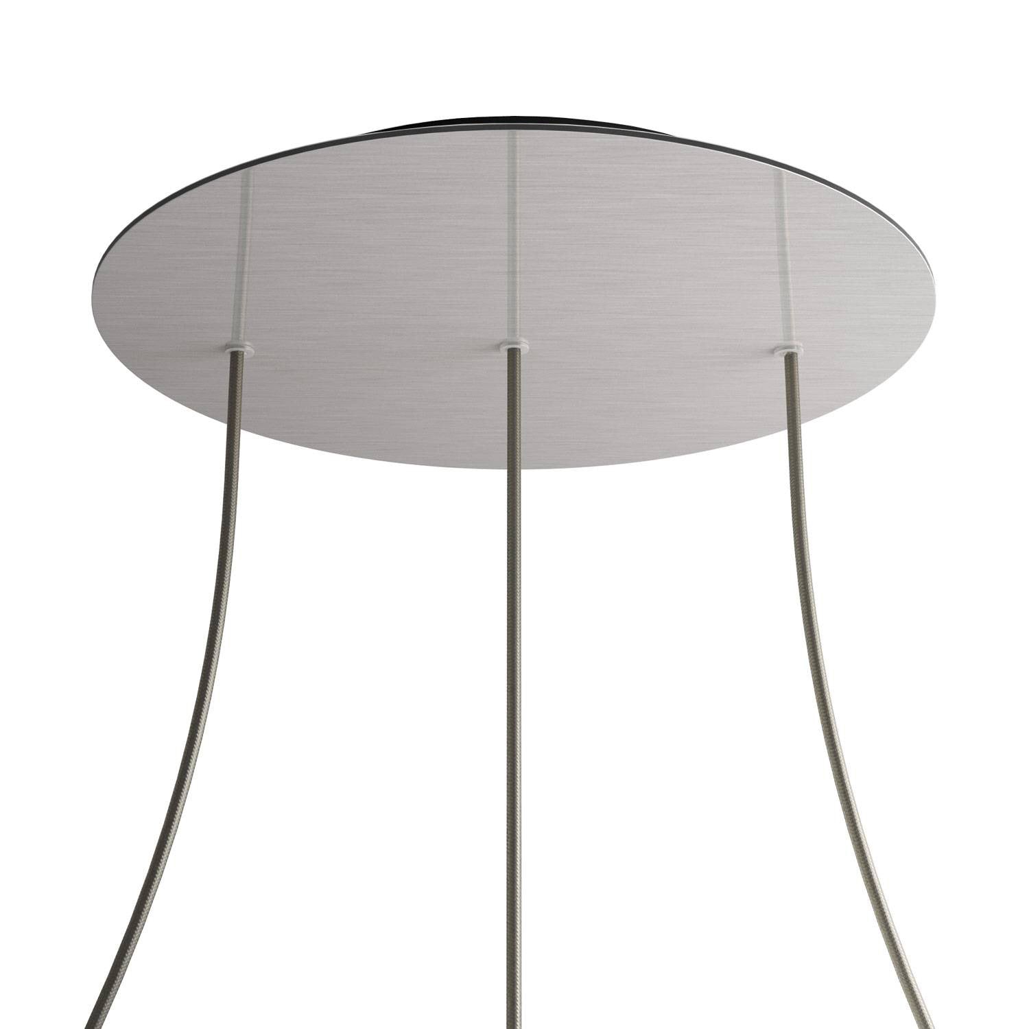 Rosone XXL Rose-One rotondo, diametro 400 mm con 3 fori in linea e 4 fori laterali - Dibond Acciaio satinato Nero