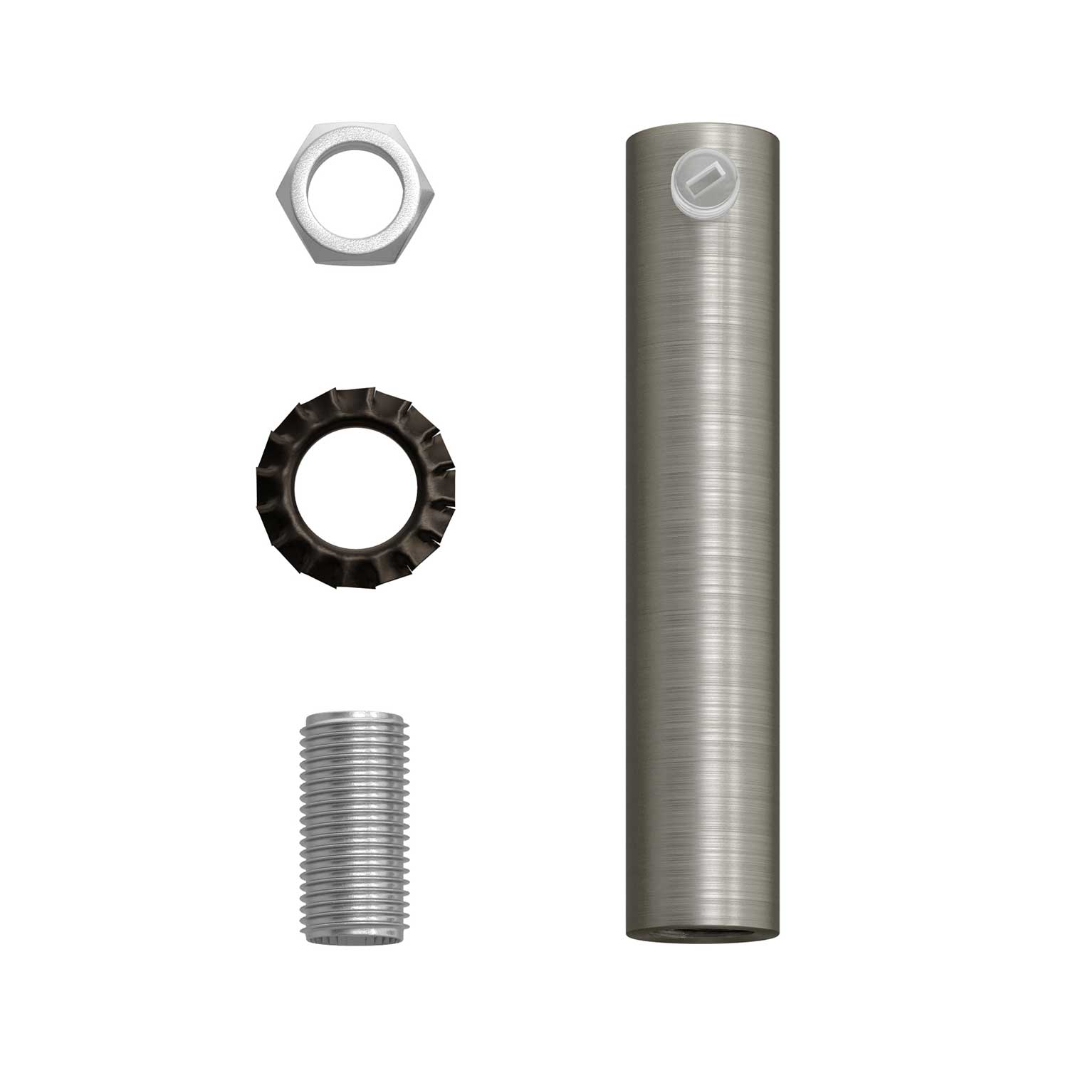 Serracavo cilindrico in metallo lunghezza 7 cm completo di tige, dado e rondella - Titanio satinato