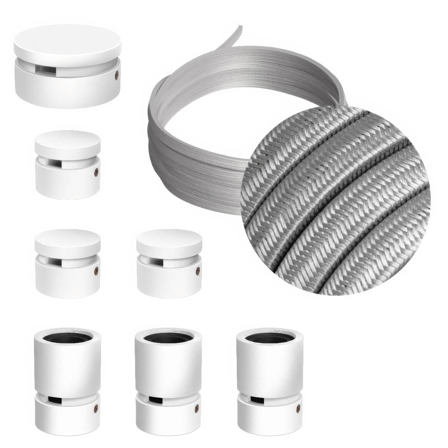 Sistema Filé Linear Kit - con cavo CM02 di 5 m per catenaria e 7 componenti in legno verniciato bianco per interni