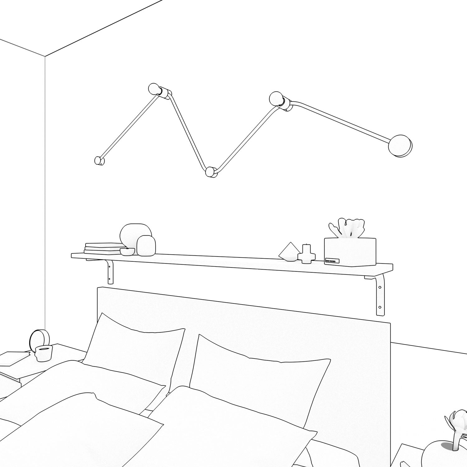 Sistema Filé Wiggle Kit - con cavo CM09 di 3 m per catenaria e 5 componenti in legno verniciato bianco per interni