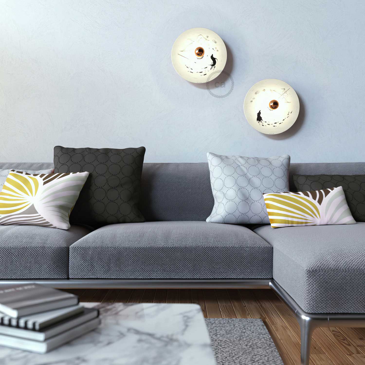 UFO Paralume in legno Special Edition Illustratori Italiani, double face, diametro 33 cm - Fernando Cobelo